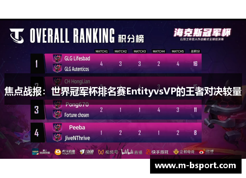 焦点战报：世界冠军杯排名赛EntityvsVP的王者对决较量